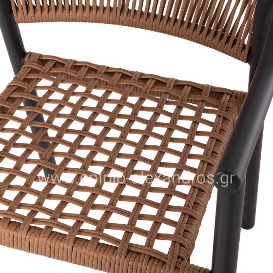 DINING ARMCHAIR KERLY HM6050.10 ALUMINUM IN DARK GREY--P.E.RATTAN IN BEIGE COLOR 54x58.5x76Hcm