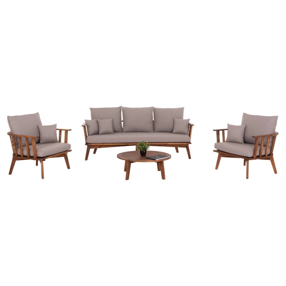 OUTDOOR LOUNGE SET 4PCS HARRA HM6236 ACACIA WOOD IN NATURAL--CUSHIONS IN GREY