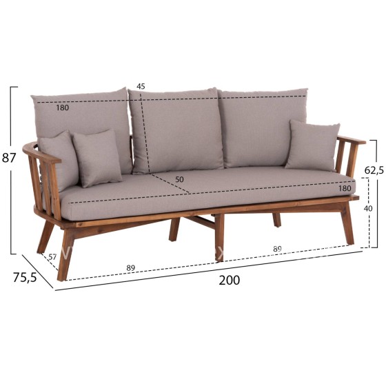 OUTDOOR LOUNGE SET 4PCS HARRA HM6236 ACACIA WOOD IN NATURAL--CUSHIONS IN GREY