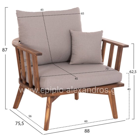 OUTDOOR LOUNGE SET 4PCS HARRA HM6236 ACACIA WOOD IN NATURAL--CUSHIONS IN GREY