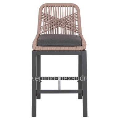 BAR STOOL MEDIUM HEIGHT HOWARD HM5791.21 ALUMINUM IN ANTHRACITE--BEIGE ROPE 47.5x55x94.5Hcm.