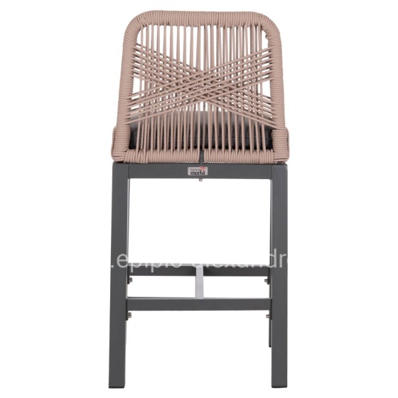 BAR STOOL MEDIUM HEIGHT HOWARD HM5791.21 ALUMINUM IN ANTHRACITE--BEIGE ROPE 47.5x55x94.5Hcm.
