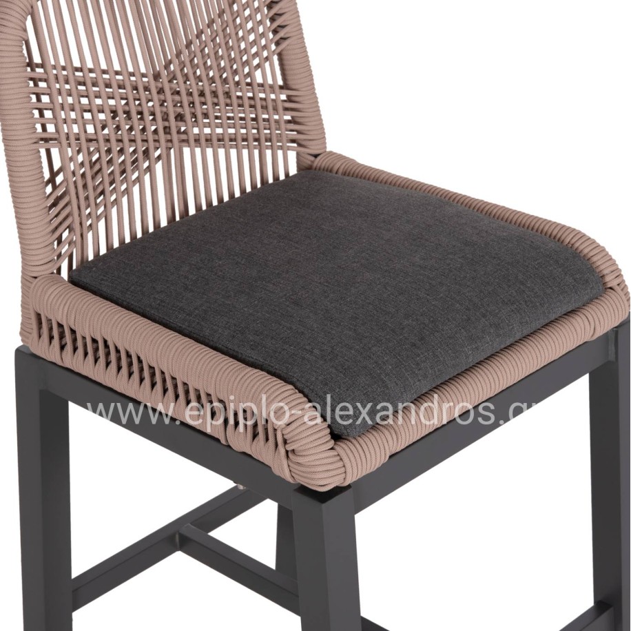 BAR STOOL MEDIUM HEIGHT HOWARD HM5791.21 ALUMINUM IN ANTHRACITE--BEIGE ROPE 47.5x55x94.5Hcm.