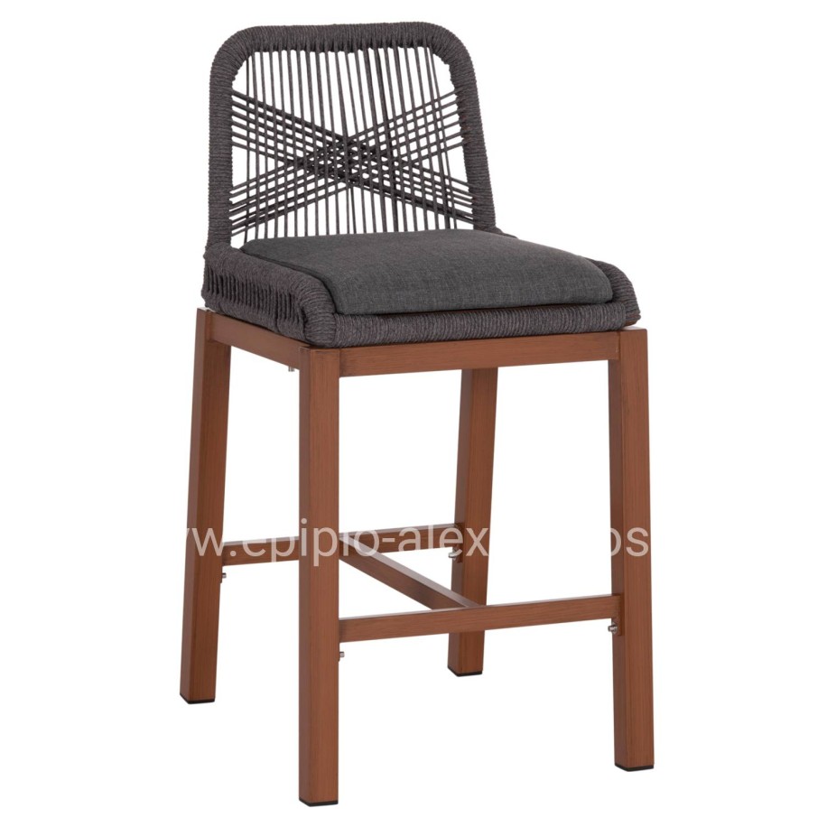 BAR STOOL MEDIUM HEIGHT HOWARD HM5791.22 ALUMINUM IN BROWN--DARK GREY ROPE 47.5x55x94.5Hcm.