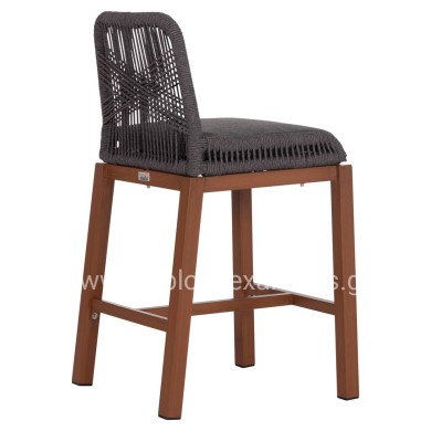 BAR STOOL MEDIUM HEIGHT HOWARD HM5791.22 ALUMINUM IN BROWN--DARK GREY ROPE 47.5x55x94.5Hcm.