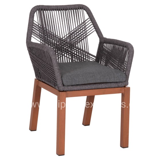 DINING ARMCHAIR HOWARD HM5543.11 BROWN ALUMINUM--ROPE & CUSHION GREY 57.5x62x84Hcm.