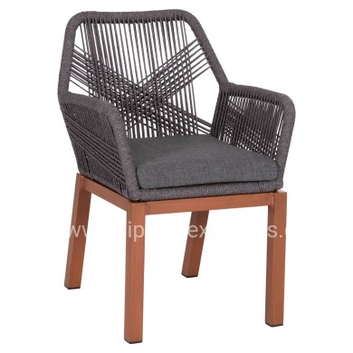 DINING ARMCHAIR HOWARD HM5543.11 BROWN ALUMINUM--ROPE & CUSHION GREY 57.5x62x84Hcm.