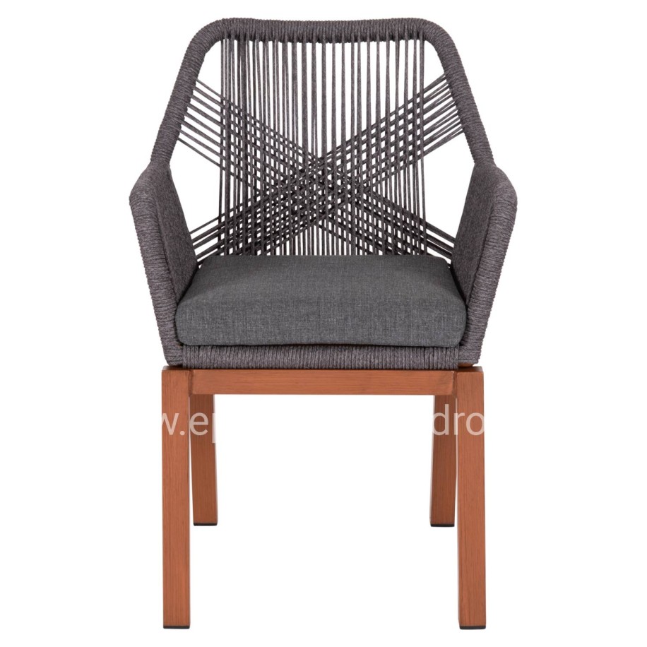 DINING ARMCHAIR HOWARD HM5543.11 BROWN ALUMINUM--ROPE & CUSHION GREY 57.5x62x84Hcm.