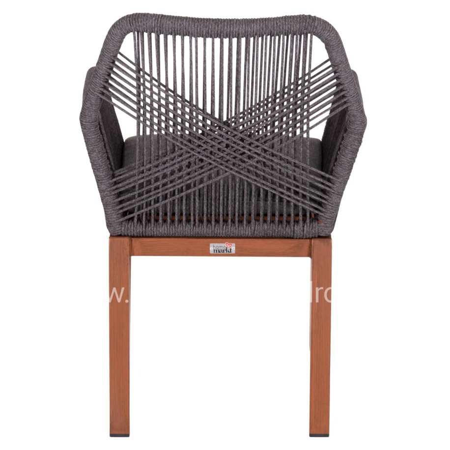 DINING ARMCHAIR HOWARD HM5543.11 BROWN ALUMINUM--ROPE & CUSHION GREY 57.5x62x84Hcm.