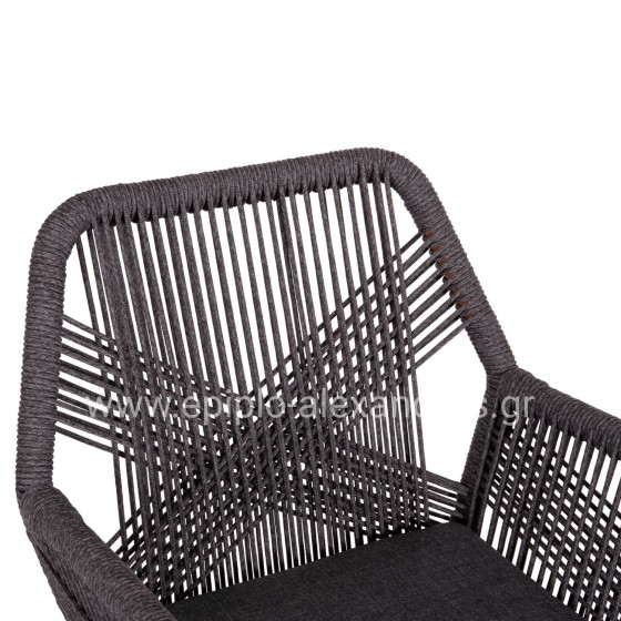 DINING ARMCHAIR HOWARD HM5543.11 BROWN ALUMINUM--ROPE & CUSHION GREY 57.5x62x84Hcm.