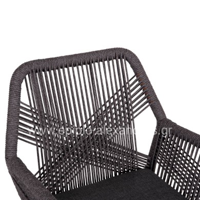 DINING ARMCHAIR HOWARD HM5543.11 BROWN ALUMINUM--ROPE & CUSHION GREY 57.5x62x84Hcm.