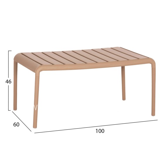 OUTDOOR COFFEE TABLE KORVER HM6334.04 POLYPROPYLENE IN CAPPUCCINO 100x60x46Hcm.