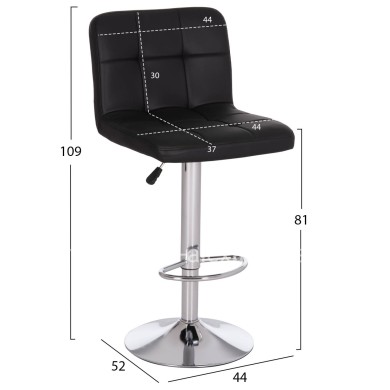 BAR STOOL SWIVELING DIANA HM202.21 BLACK PU--CHROMED METAL 44x52x109Hcm.