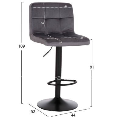 BAR STOOL SWIVELING DIANA HM202.41 GREY VELVET--BLACK MATTE METAL 44x52x109Hcm.