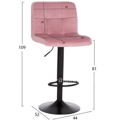 BAR STOOL SWIVELING DIANA HM202.42 DUSTY PINK VELVET--BLACK MATTE METAL 44x52x109Hcm.