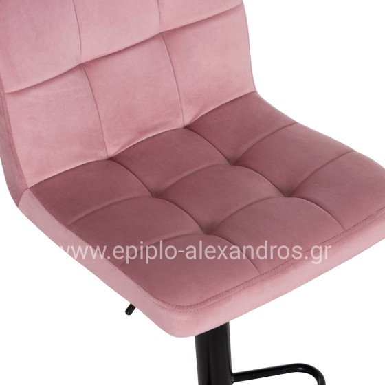 BAR STOOL SWIVELING DIANA HM202.42 DUSTY PINK VELVET--BLACK MATTE METAL 44x52x109Hcm.