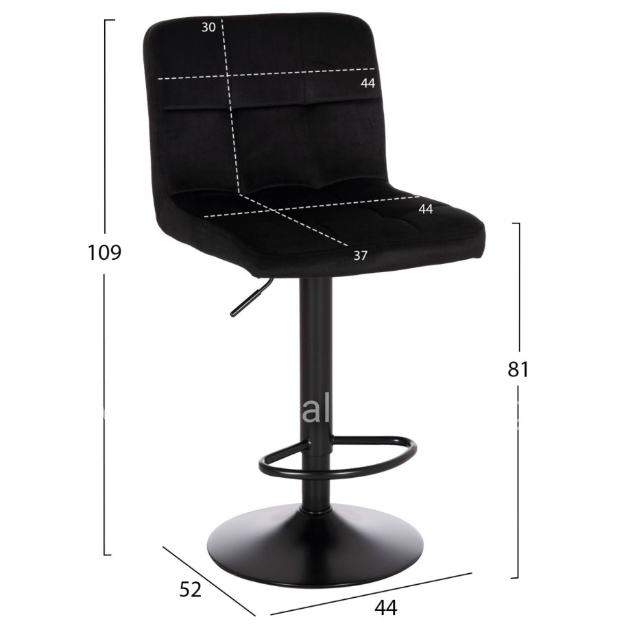 BAR STOOL SWIVELING DIANA HM202.44 BLACK VELVET--BLACK MATTE METAL 44x52x109Hcm.