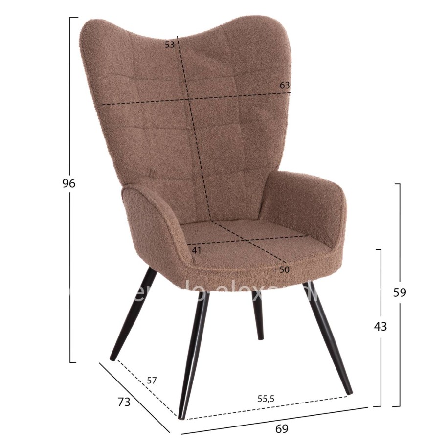 ARMCHAIR WITH FOOTSTOOL CRAWLEY HM8918.26 BROWN BOUCLE FABRIC-BLACK METAL LEGS 69x73x96Hcm.