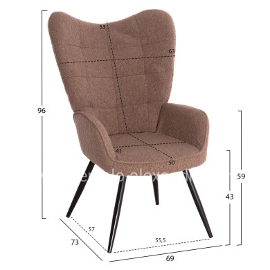 ARMCHAIR WITH FOOTSTOOL CRAWLEY HM8918.26 BROWN BOUCLE FABRIC-BLACK METAL LEGS 69x73x96Hcm.