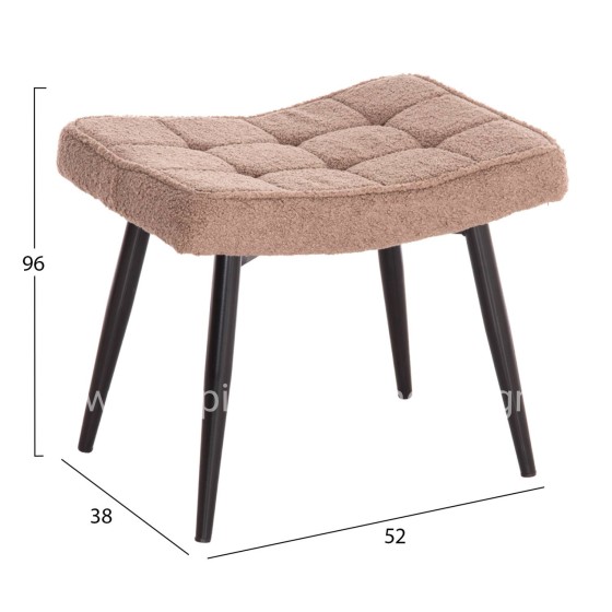 ARMCHAIR WITH FOOTSTOOL CRAWLEY HM8918.26 BROWN BOUCLE FABRIC-BLACK METAL LEGS 69x73x96Hcm.