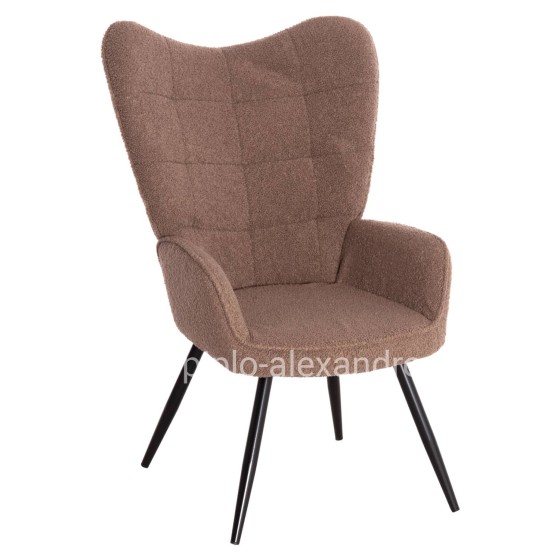 ARMCHAIR WITH FOOTSTOOL CRAWLEY HM8918.26 BROWN BOUCLE FABRIC-BLACK METAL LEGS 69x73x96Hcm.