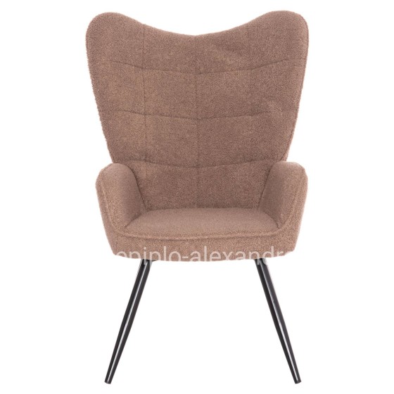 ARMCHAIR WITH FOOTSTOOL CRAWLEY HM8918.26 BROWN BOUCLE FABRIC-BLACK METAL LEGS 69x73x96Hcm.