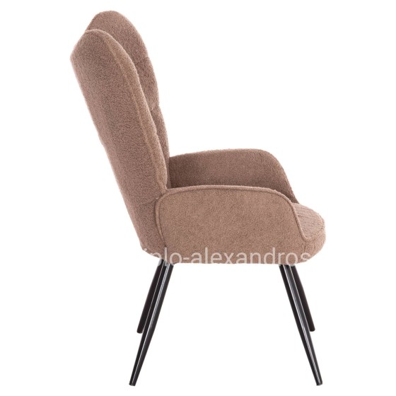 ARMCHAIR WITH FOOTSTOOL CRAWLEY HM8918.26 BROWN BOUCLE FABRIC-BLACK METAL LEGS 69x73x96Hcm.
