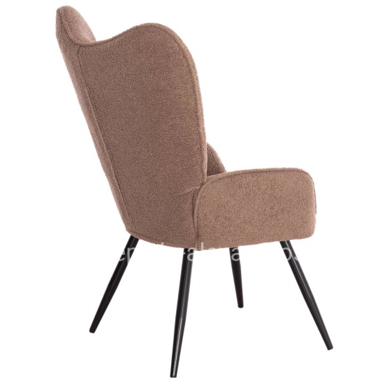 ARMCHAIR WITH FOOTSTOOL CRAWLEY HM8918.26 BROWN BOUCLE FABRIC-BLACK METAL LEGS 69x73x96Hcm.