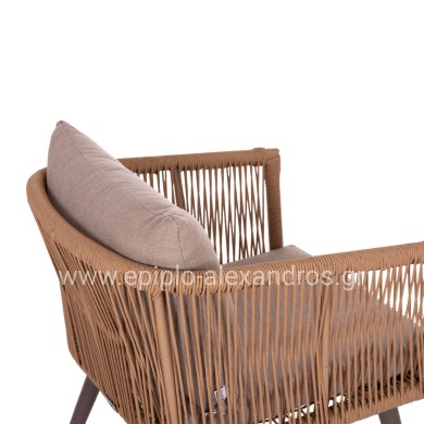 OUTDOOR LOUNGE 4PCS SET FREJA HM6057.04 ALUMINUM IN CAPPUCCINO-PE RATTAN & CUSHIONS IN BEIGE