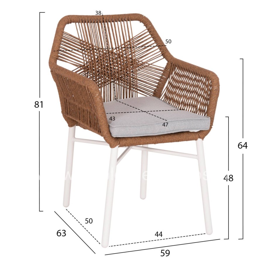 DINING ARMCHAIR TOPIN HM6048.11 ALUMINUM WHITE-P.E. RATTAN BEIGE 59x63x81Hcm