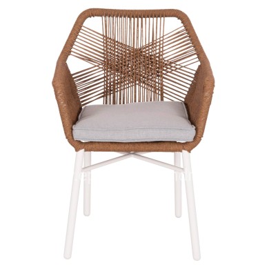 DINING ARMCHAIR TOPIN HM6048.11 ALUMINUM WHITE-P.E. RATTAN BEIGE 59x63x81Hcm
