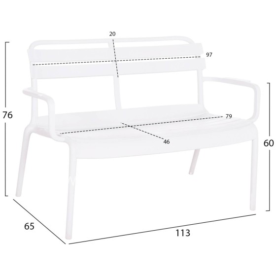POLYPROPYLENE 2-SEATER BENCH KORVER HM6332.01 WHITE 113x65x76Hcm.