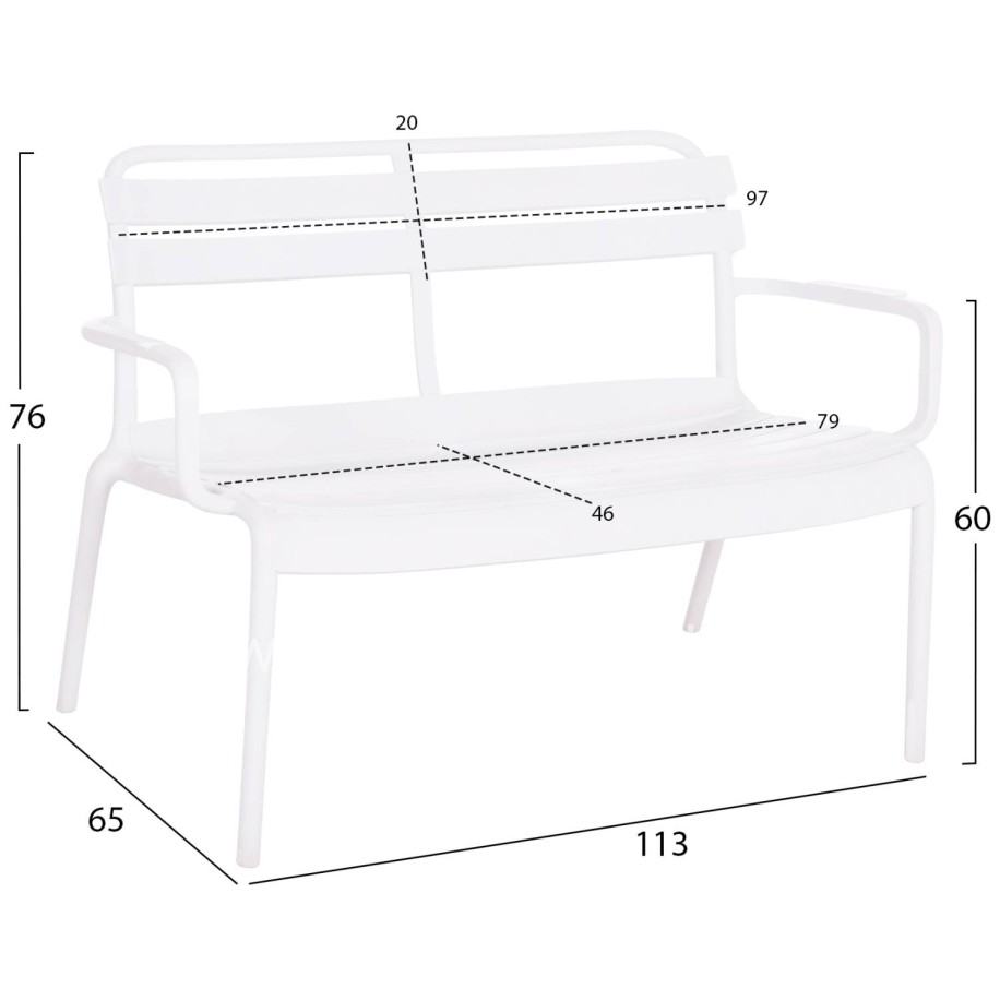 POLYPROPYLENE 2-SEATER BENCH KORVER HM6332.01 WHITE 113x65x76Hcm.