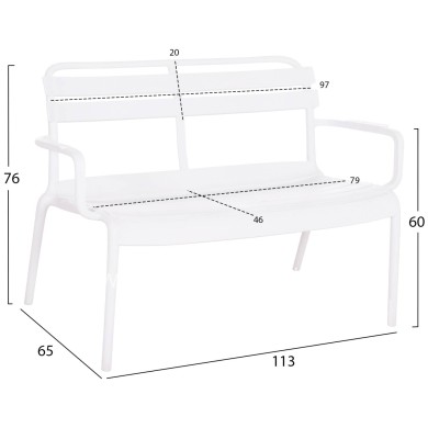POLYPROPYLENE 2-SEATER BENCH KORVER HM6332.01 WHITE 113x65x76Hcm.