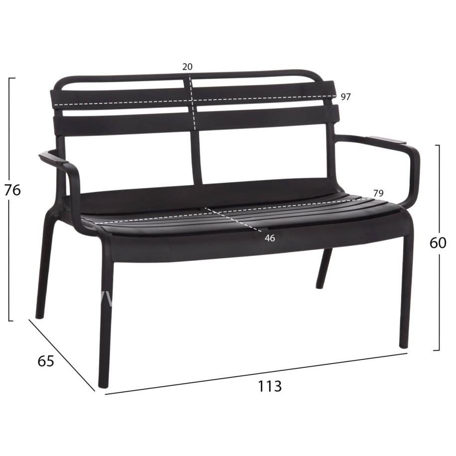 POLYPROPYLENE 2-SEATER BENCH KORVER HM6332.02 BLACK 113x65x76Hcm.