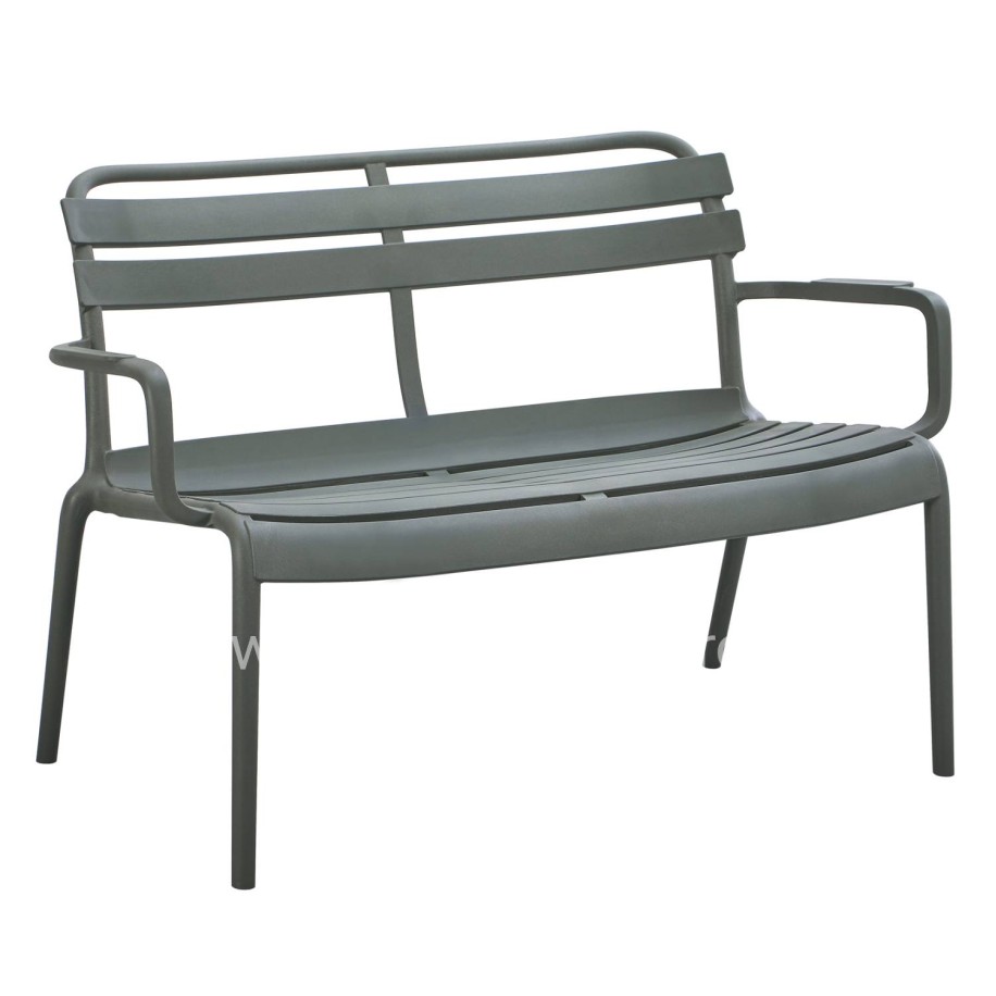 POLYPROPYLENE 2-SEATER BENCH KORVER HM6332.05 DARK OLIVE GREEN 113x65x76Hcm.