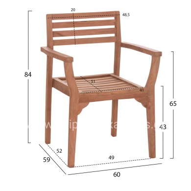 OUTDOOR DINING CHAIR ERMIONI HM18129 TEAK WOOD--NATURAL COLOR 60x59x84Hcm.