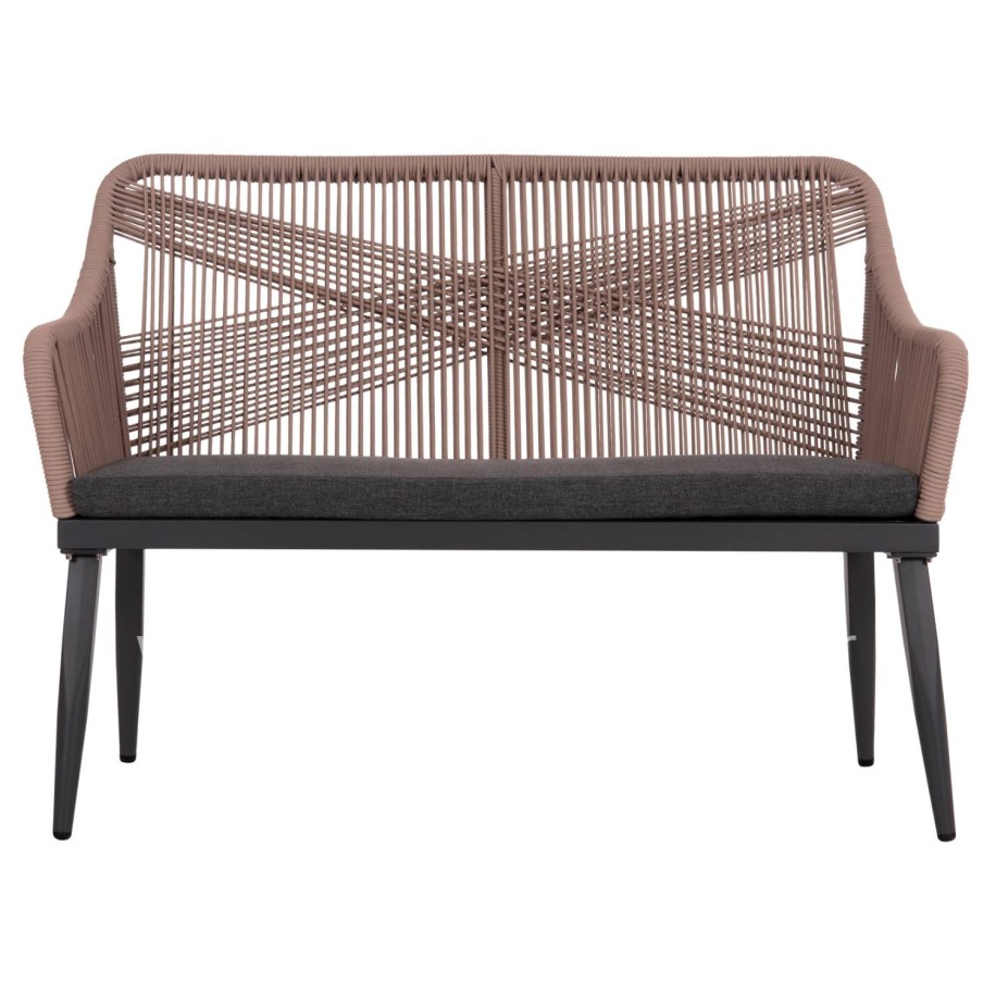 OUTDOOR SOFA 2-SEATER MYRTIA HM5550.12 ALUMINUM IN ANTHRACITE--TESLIN ROPE IN BEIGE 123x61x90Hcm.