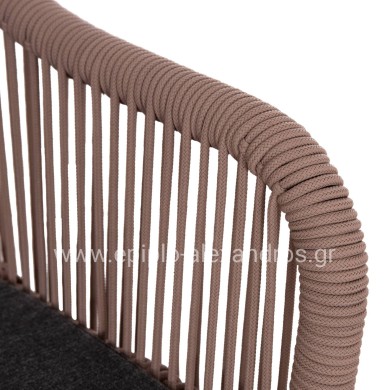 OUTDOOR SOFA 2-SEATER MYRTIA HM5550.12 ALUMINUM IN ANTHRACITE--TESLIN ROPE IN BEIGE 123x61x90Hcm.