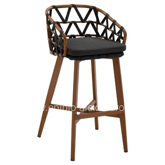 BAR STOOL RICKO HM5781.11 BROWN ALUMINUM FRAME--DARK GREY STRAP ROPE 56x59x102Hcm.