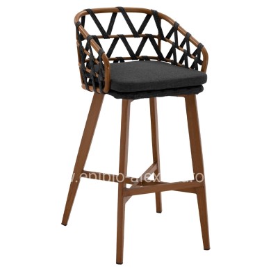 BAR STOOL RICKO HM5781.11 BROWN ALUMINUM FRAME--DARK GREY STRAP ROPE 56x59x102Hcm.