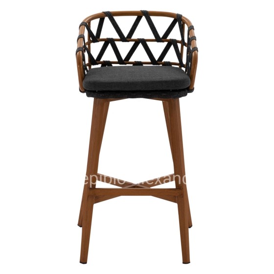 BAR STOOL RICKO HM5781.11 BROWN ALUMINUM FRAME--DARK GREY STRAP ROPE 56x59x102Hcm.