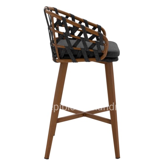 BAR STOOL RICKO HM5781.11 BROWN ALUMINUM FRAME--DARK GREY STRAP ROPE 56x59x102Hcm.