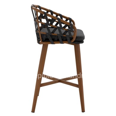 BAR STOOL RICKO HM5781.11 BROWN ALUMINUM FRAME--DARK GREY STRAP ROPE 56x59x102Hcm.
