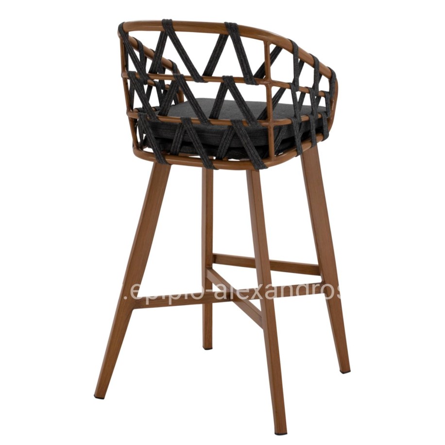 BAR STOOL RICKO HM5781.11 BROWN ALUMINUM FRAME--DARK GREY STRAP ROPE 56x59x102Hcm.