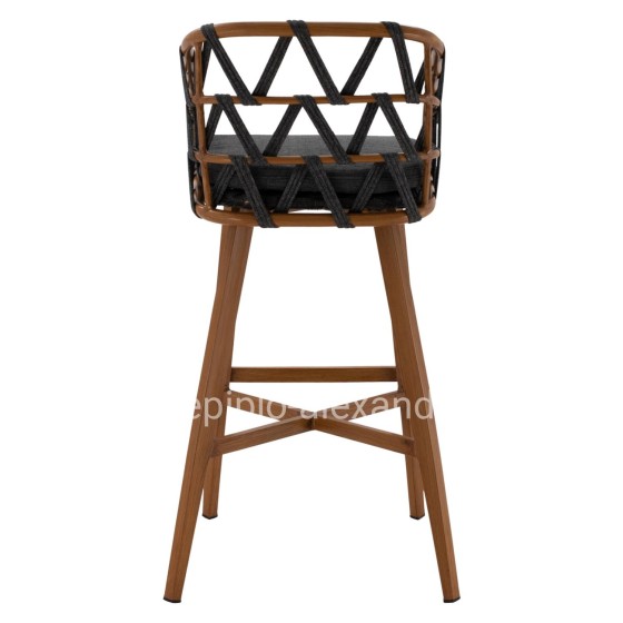 BAR STOOL RICKO HM5781.11 BROWN ALUMINUM FRAME--DARK GREY STRAP ROPE 56x59x102Hcm.