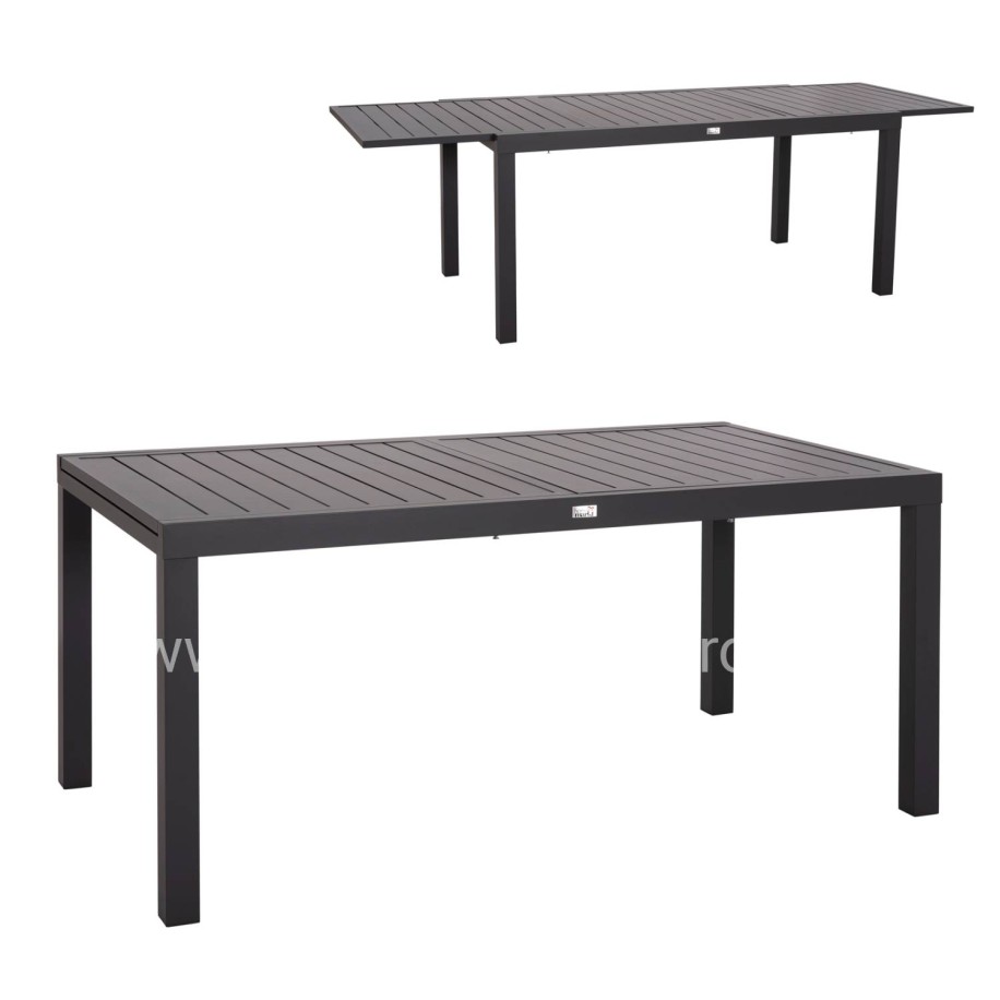 EXTENDABLE DINING TABLE KRUM HM6277.03 ALUMINUM IN DARK GREY 160-240x90x73Hcm.