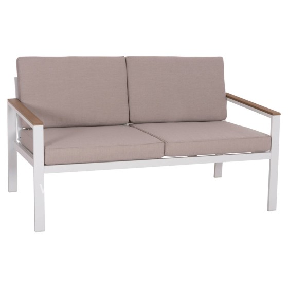OUTDOOR 2-SEATER SOFA SAFIN HM6279.01 ALUMINUM IN WHITE-BEIGE CUSHIONS 140x70x77Hcm.