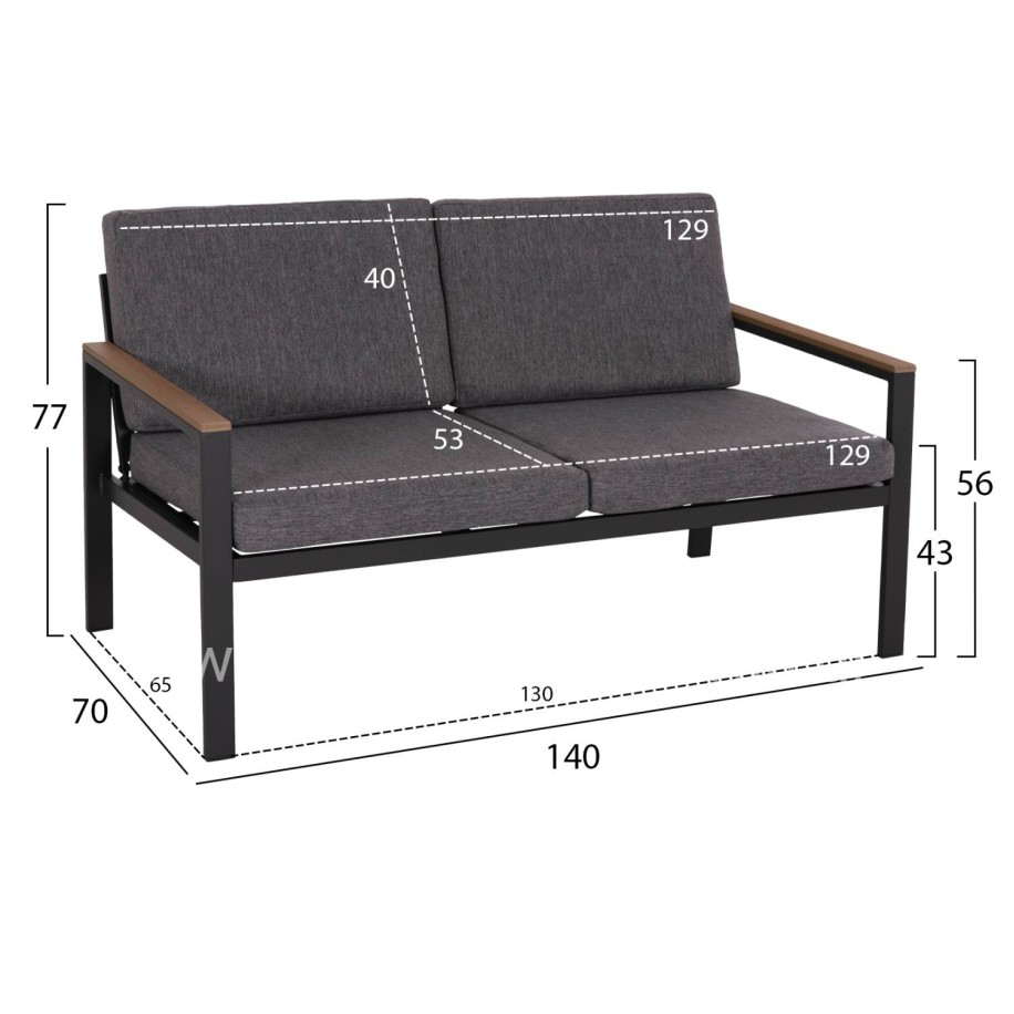 OUTDOOR 2-SEATER SOFA SAFIN HM6279.03 ALUMINUM & CUSHIONS IN ANTHRACITE 140x70x77Hcm.