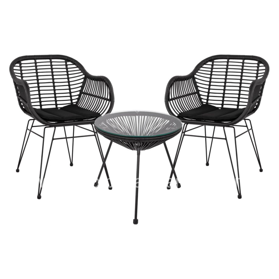 ΣΕΤ ΤΡΑΠΕΖΑΡΙΑΣ 3ΤΜΧ HM11871 ΜΕΤΑΛΛΟ & RATTAN ΣΕ ΜΑΥΡΟ ΧΡΩΜΑ